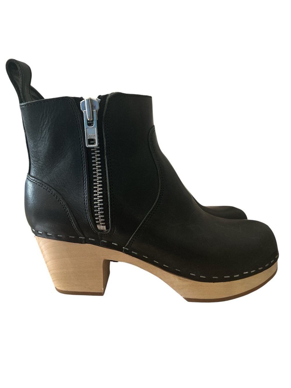 NWOB Swedish Hasbeens Emy Black Leather Clog Ankle Boots - 37/7 - Picture 3 of 12